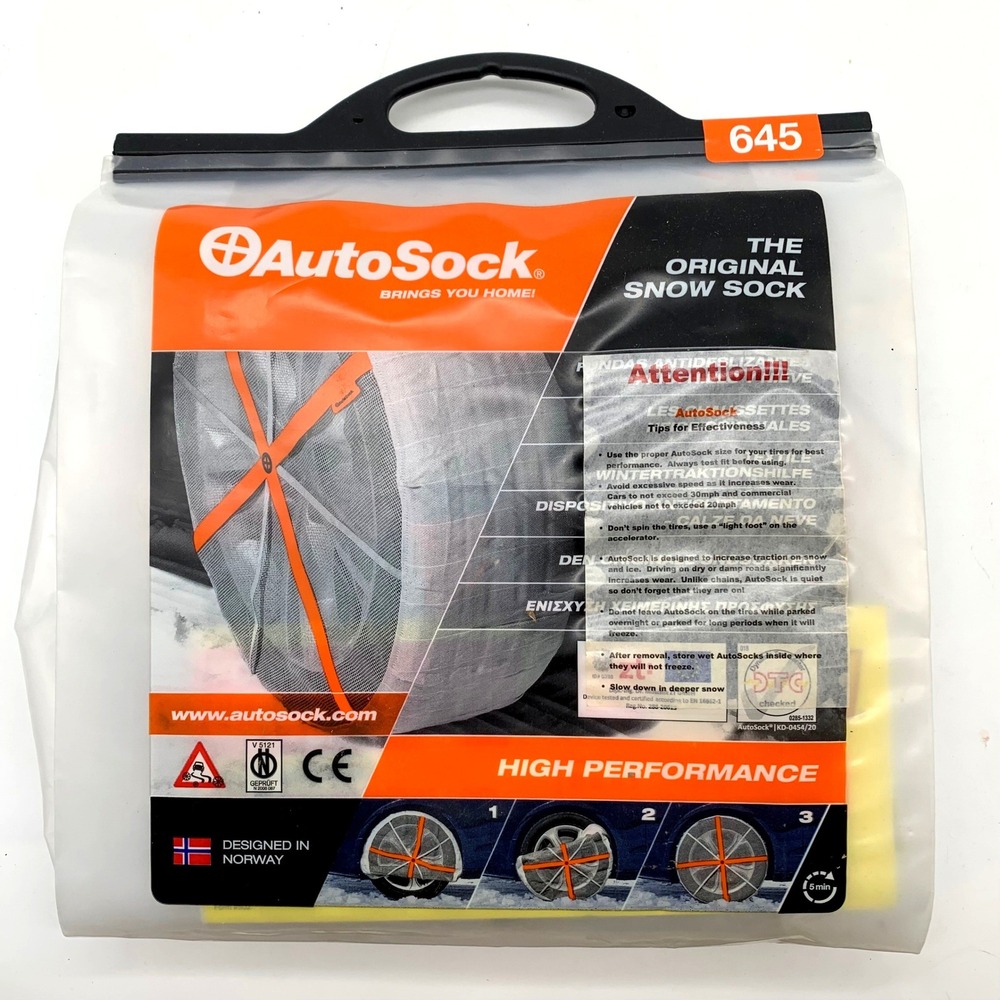 AutoSock Snow Sock Size 645 White High Performance Winter Tire Traction Device